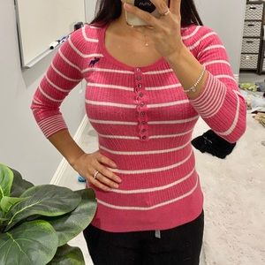 Abercrombie pink stripe 3/4 sleeve top